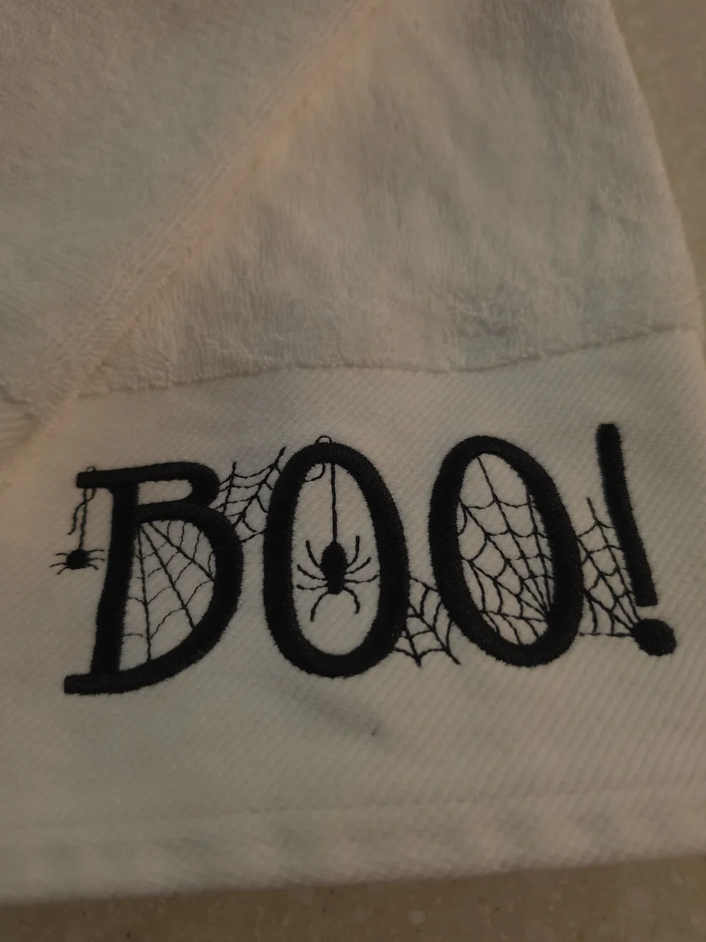 Well Dressed Home Set of 2  Halloween Hand Towels 'BOO' Plush 100% Cotton